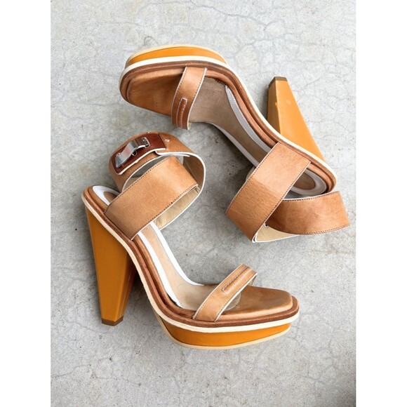 rag & bone Shoes - Rag & Bone Brown Leather Heeled Sandals Minimalist Strappy Block Heel Euro 37